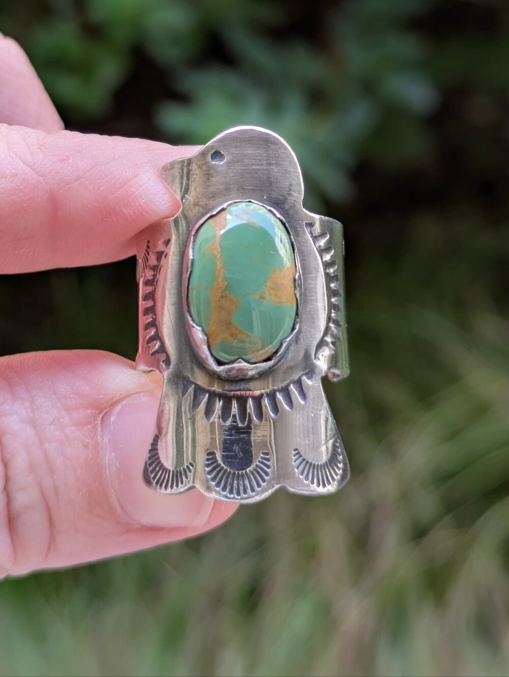 Royston Turquoise Thunderbird Ring, Native Artist, size 6.5
